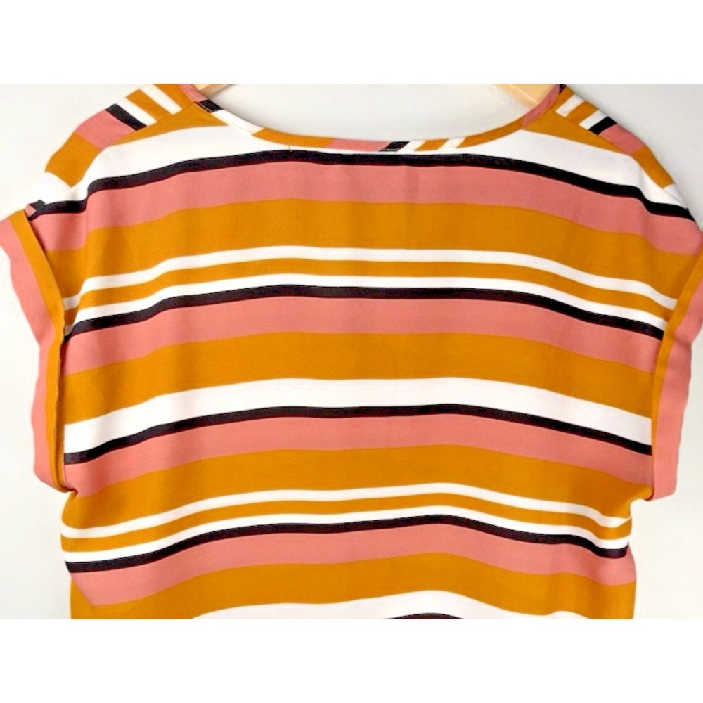 7th Avenue Design Studio Short Sleeve Neutral Stripe Blouse Peasant Womens Large - Picture 6 of 10